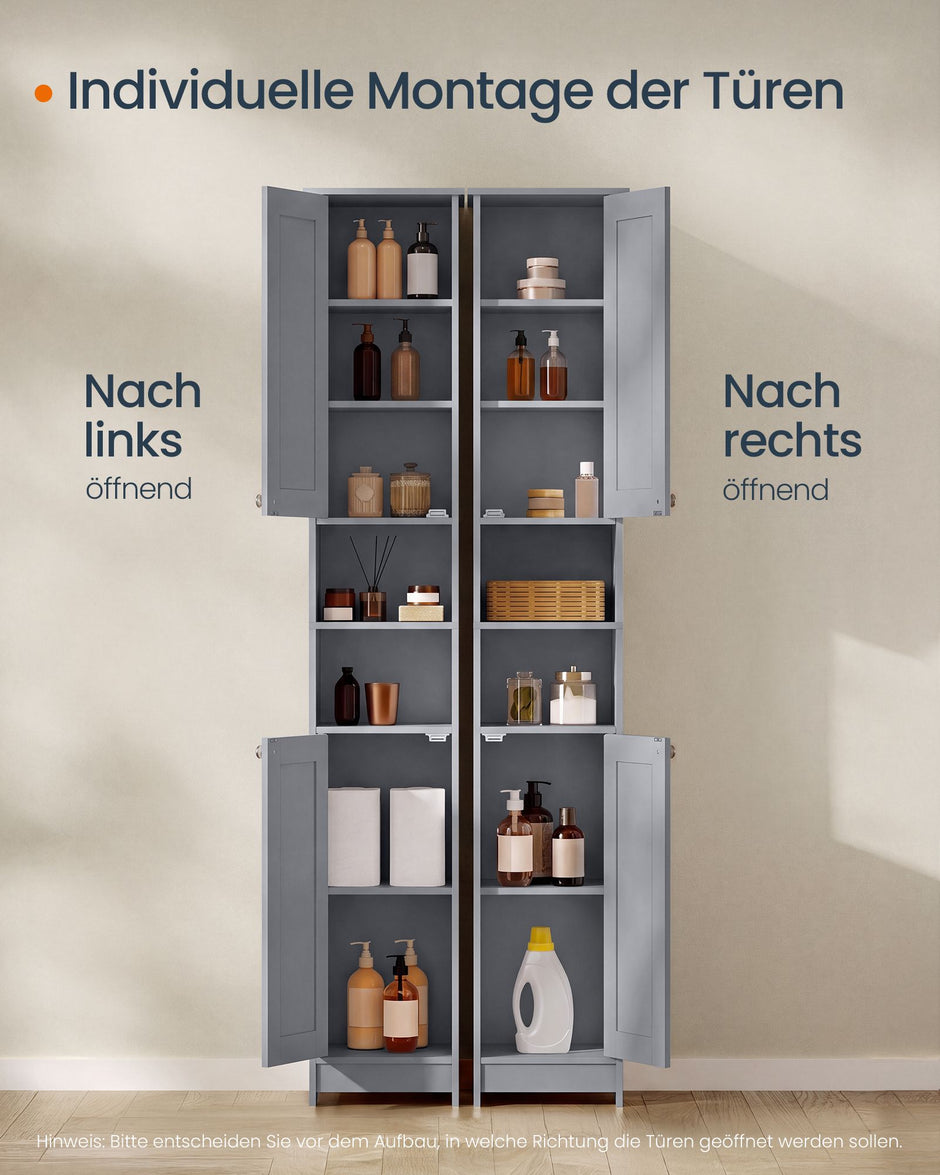 Badkamerkast – Smal en Hoog – 2 Deuren – Verstelbare Planken – 30 x 30 x 170 cm – Duifgrijs