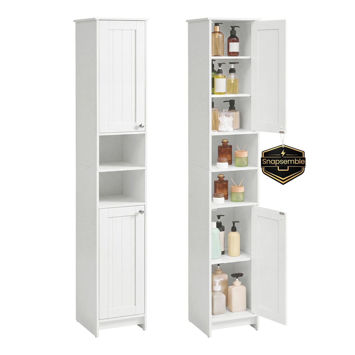 Badkamerkast – Smal en Hoog – 2 Deuren – Verstelbare Planken – 30 x 30 x 170 cm – Wolkenwit