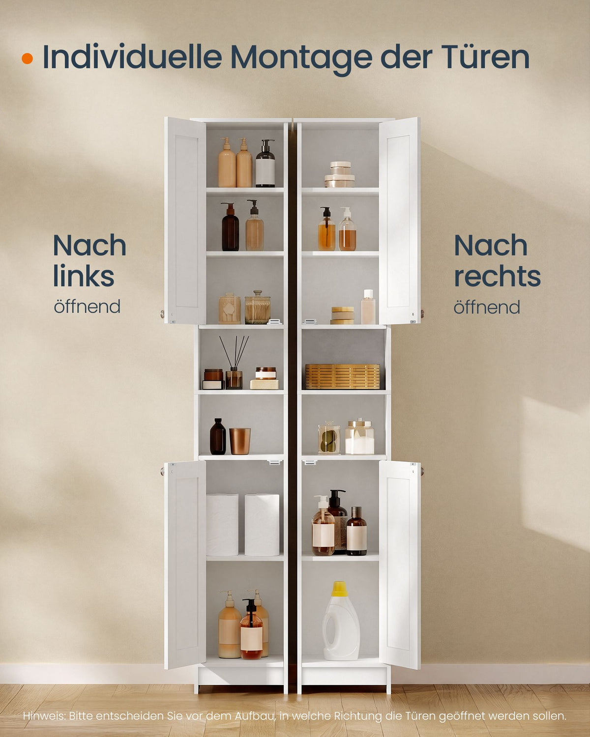 Badkamerkast – Smal en Hoog – 2 Deuren – Verstelbare Planken – 30 x 30 x 170 cm – Wolkenwit