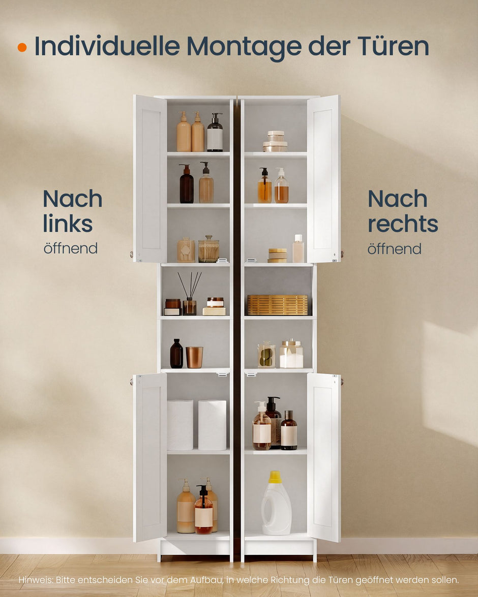 Badkamerkast – Smal en Hoog – 2 Deuren – Verstelbare Planken – 30 x 30 x 170 cm – Wolkenwit