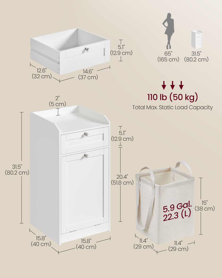 Badrumsskåp – med tvättkorg – molnvit