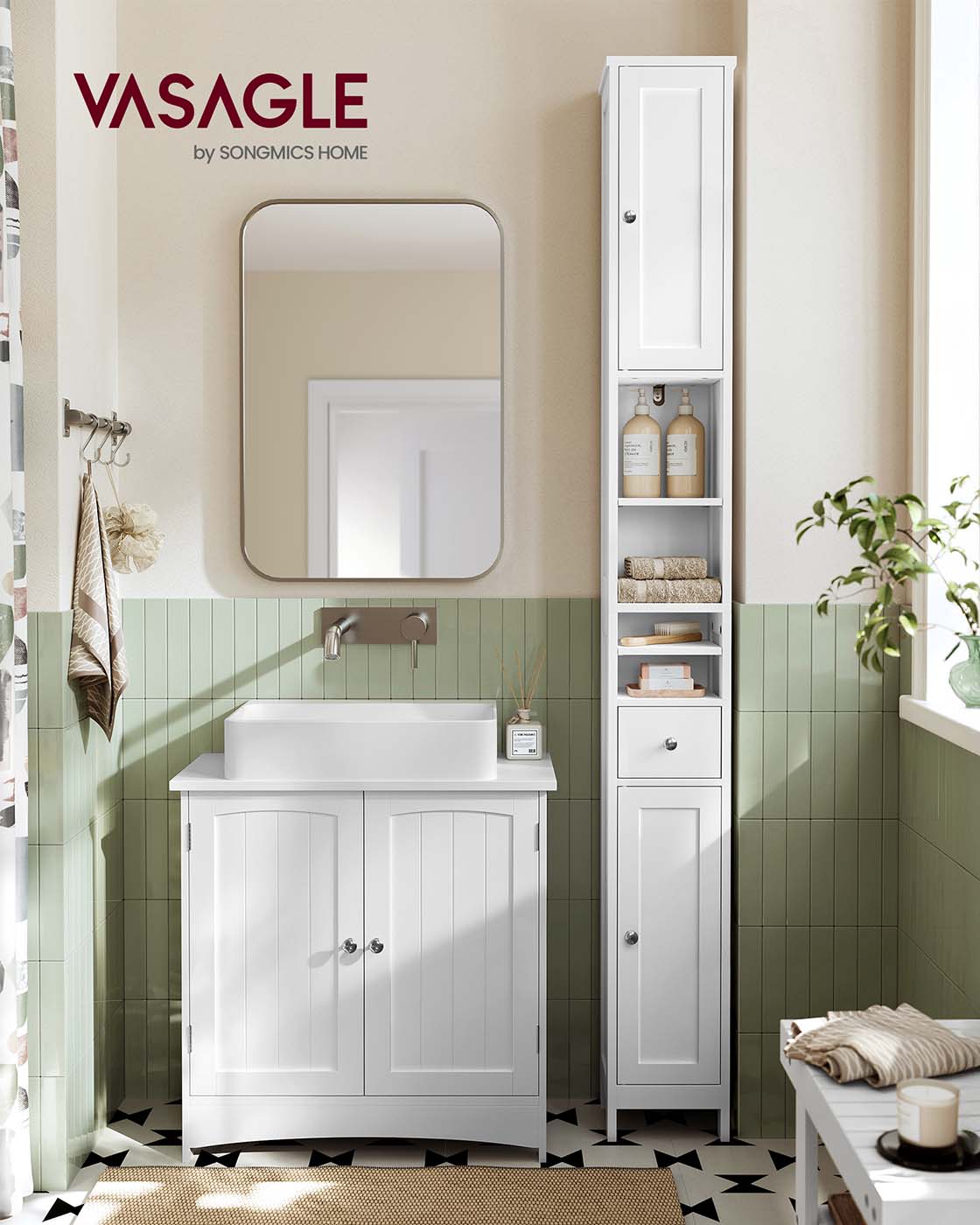 Badrumsskåp - Justerbara hyllor - Öppet - Modell 2