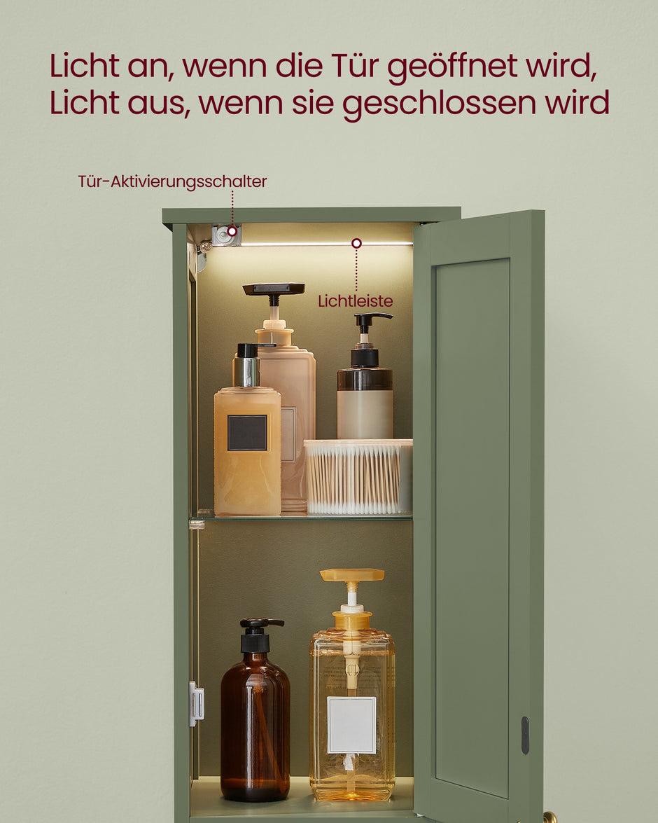 Badkamerkast - 170 cm Hoog - Met Verlichting - Landelijke Stijl - Bosgroen