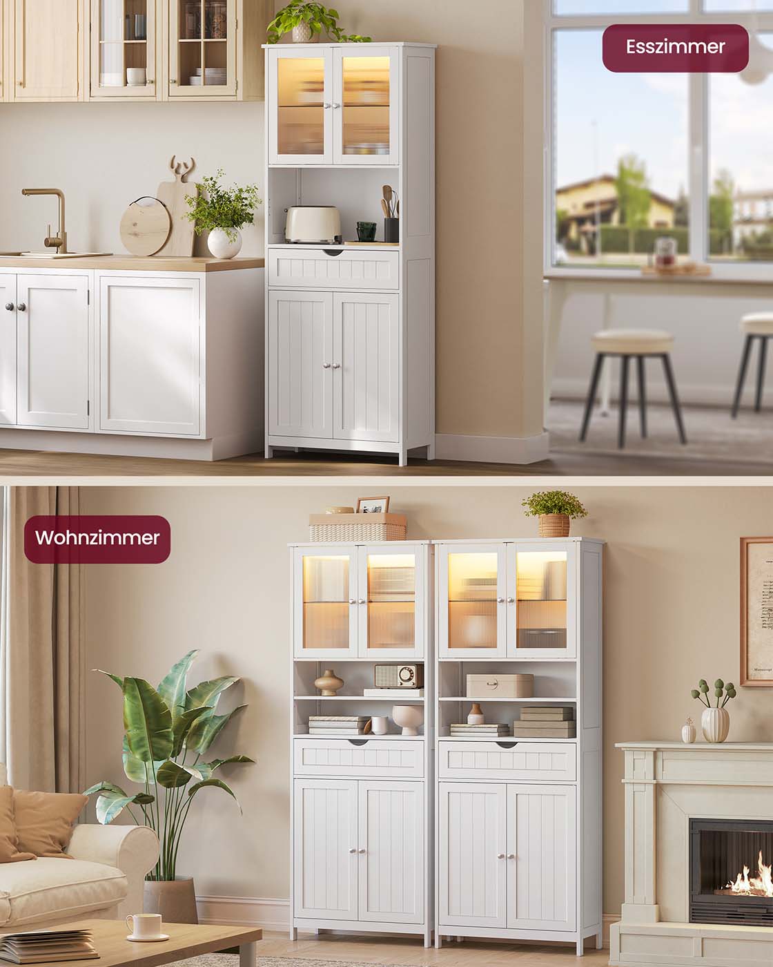 Badrumsskåp – Med hyllor, lådor och öppna fack – Vit – Badrum