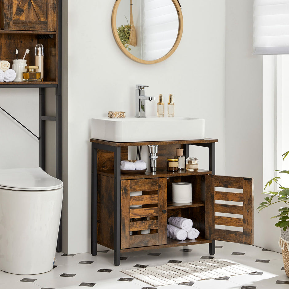 Tvättställsskåp - Vintage look - Träskiva - Brun-Svart