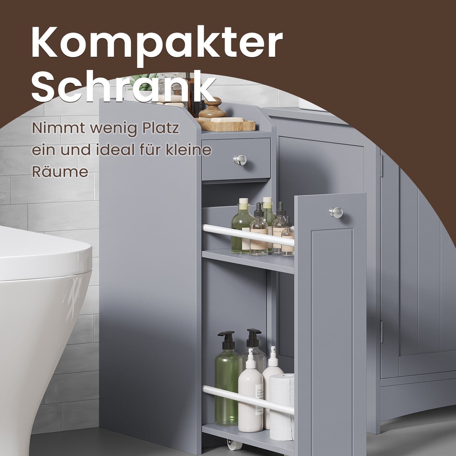 Badrumsskåp - smalt skåp för toalettpapper, kompakt design