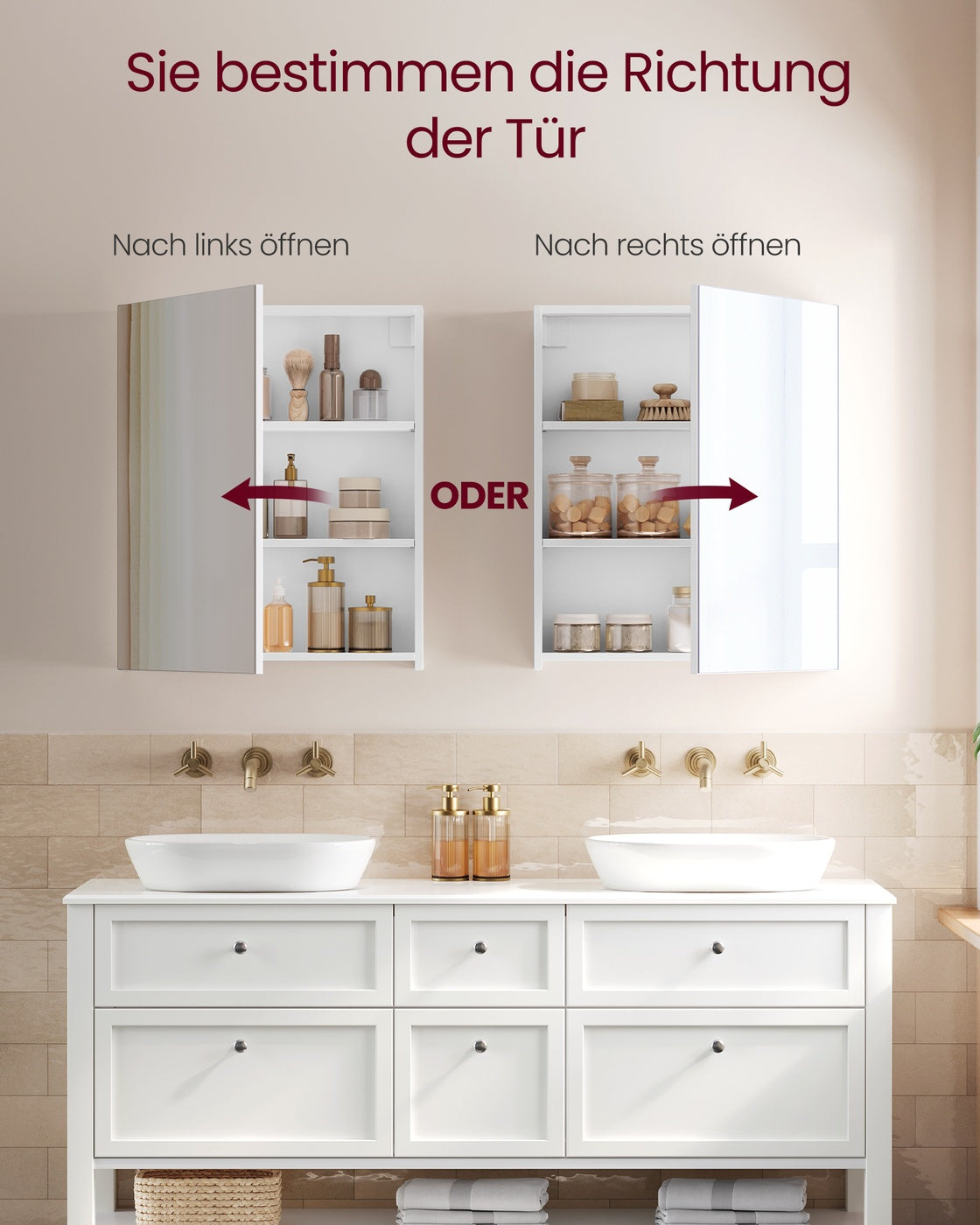 Spiegelkast - 13 x 50 x 60 cm - Wit - 1 deur - Maximale belasting 25,5 kg