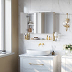 Spegelskåp - Badrumsskåp - med belysning - dubbel dörr - Modern - vit / guld