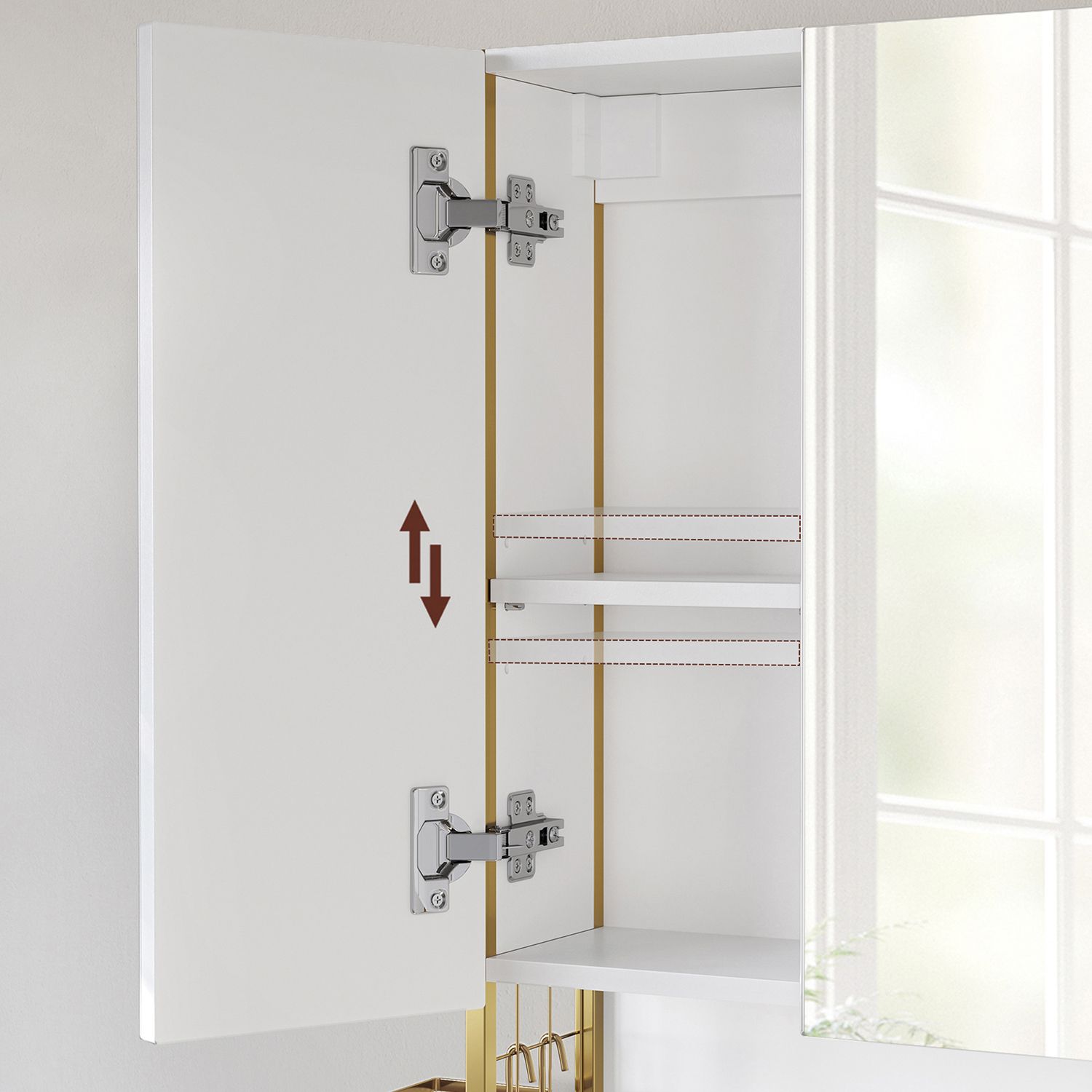 Spegelskåp - Badrumsskåp - med belysning - dubbel dörr - Modern - vit / guld