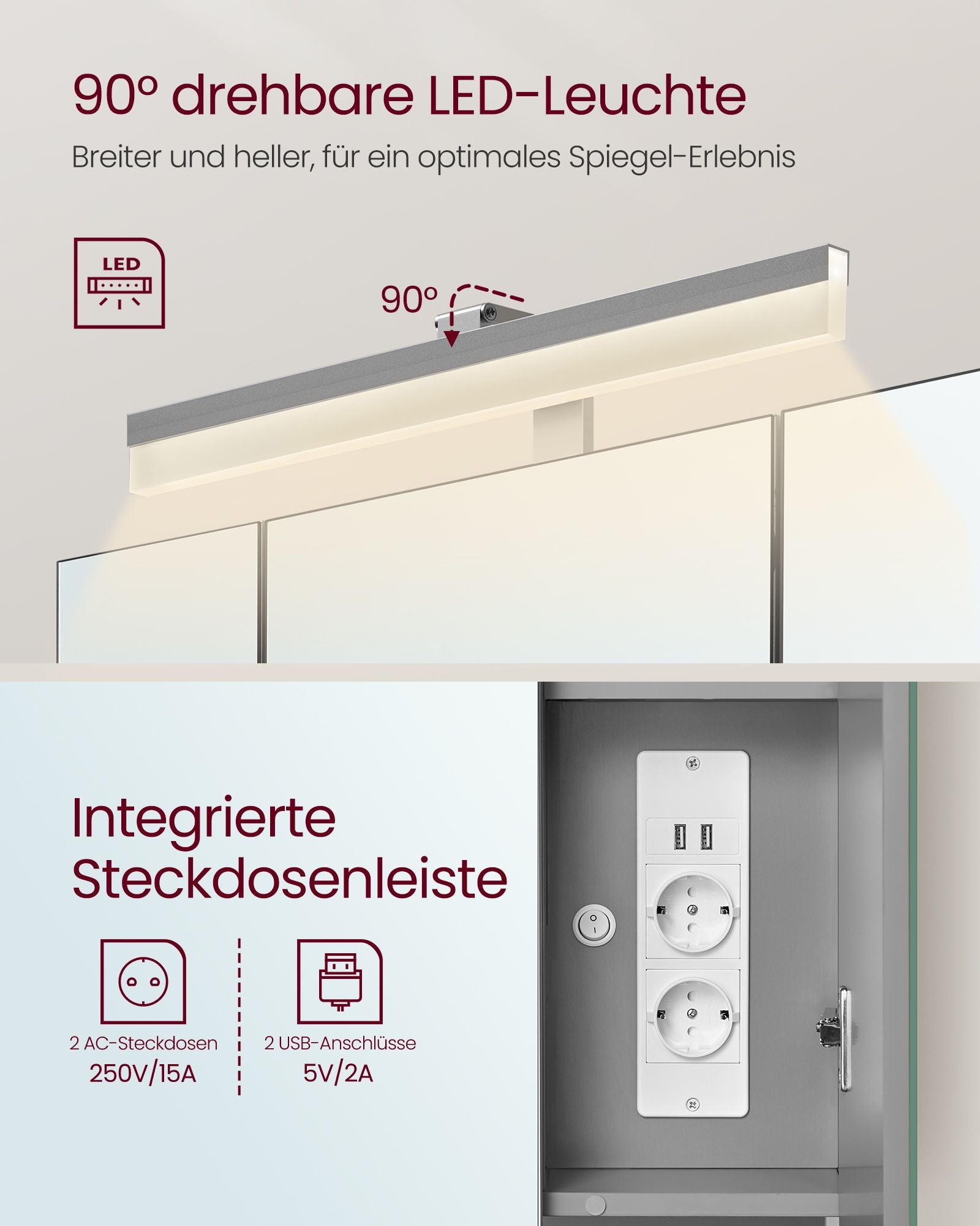 Badrumsmöbler - med uttag och 3 dörrar - Wolkwit och Pigeon Gray