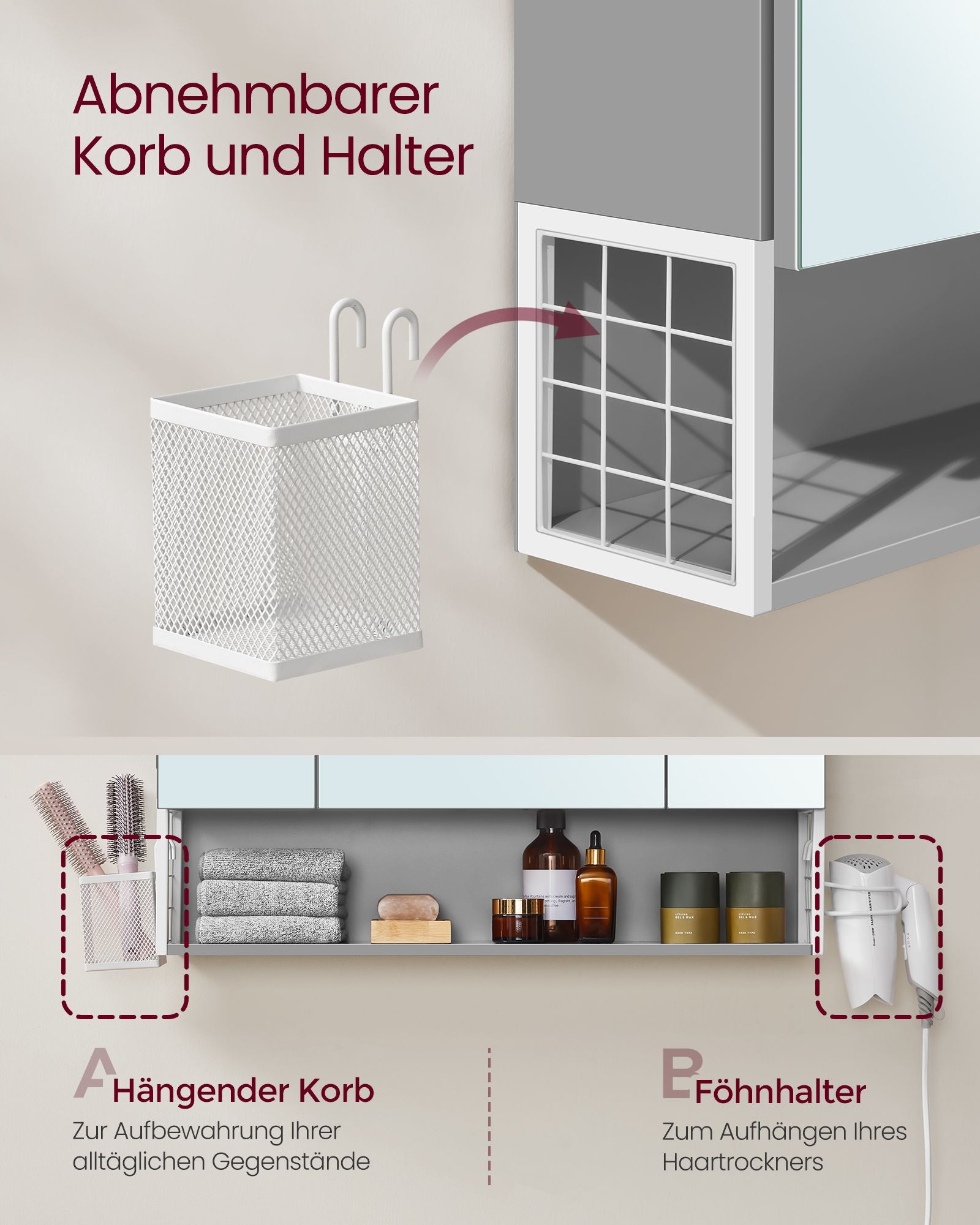 Badrumsmöbler - med uttag och 3 dörrar - Wolkwit och Pigeon Gray