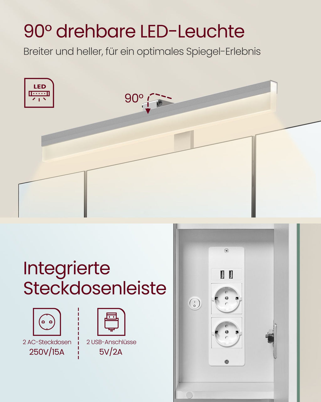 Badrumsmöbler - med uttag och 3 dörrar - Wolkwit