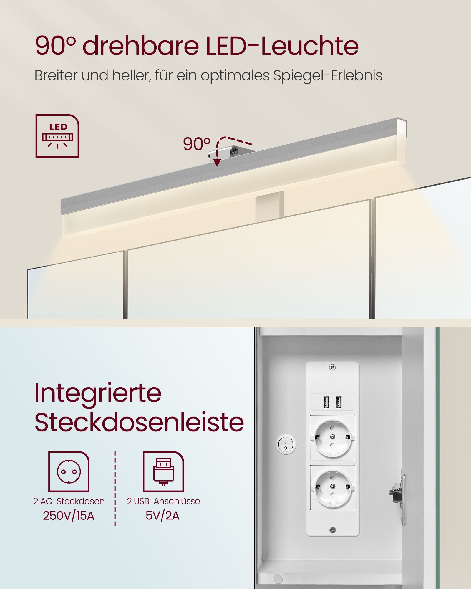 Badrumsmöbler - med uttag och 3 dörrar - Wolkwit