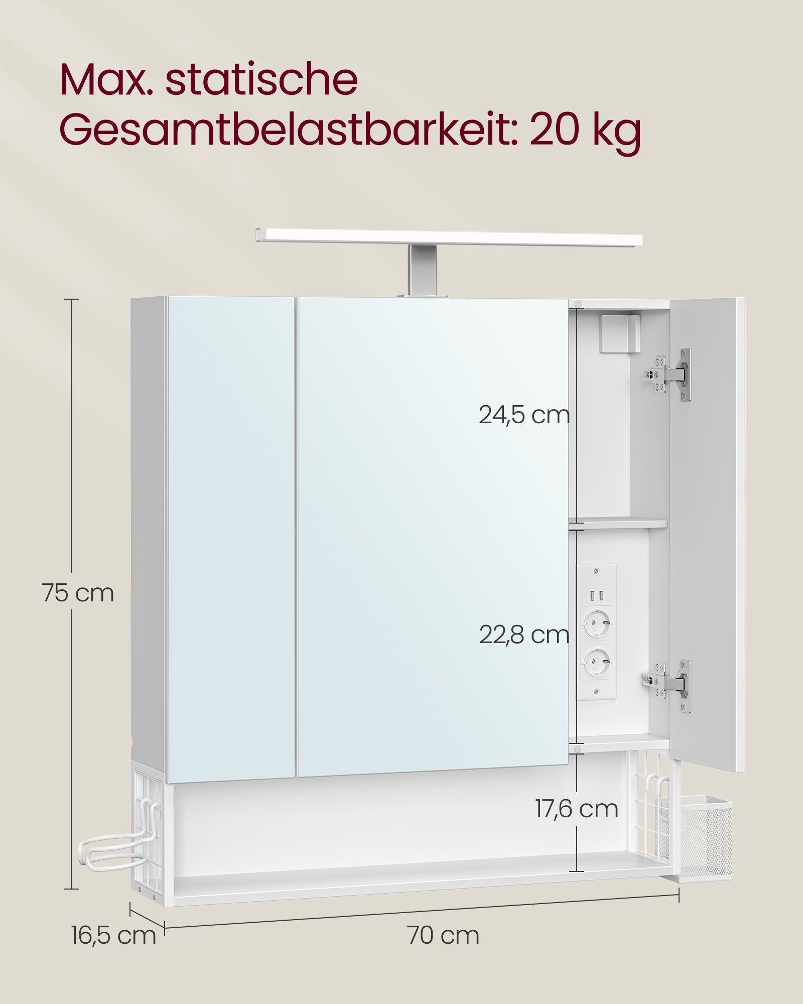 Badrumsmöbler - med uttag och 3 dörrar - Wolkwit
