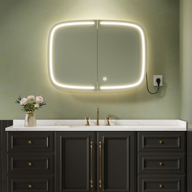 Spegelskåp – med bläcksvart belysning – bläcksvart