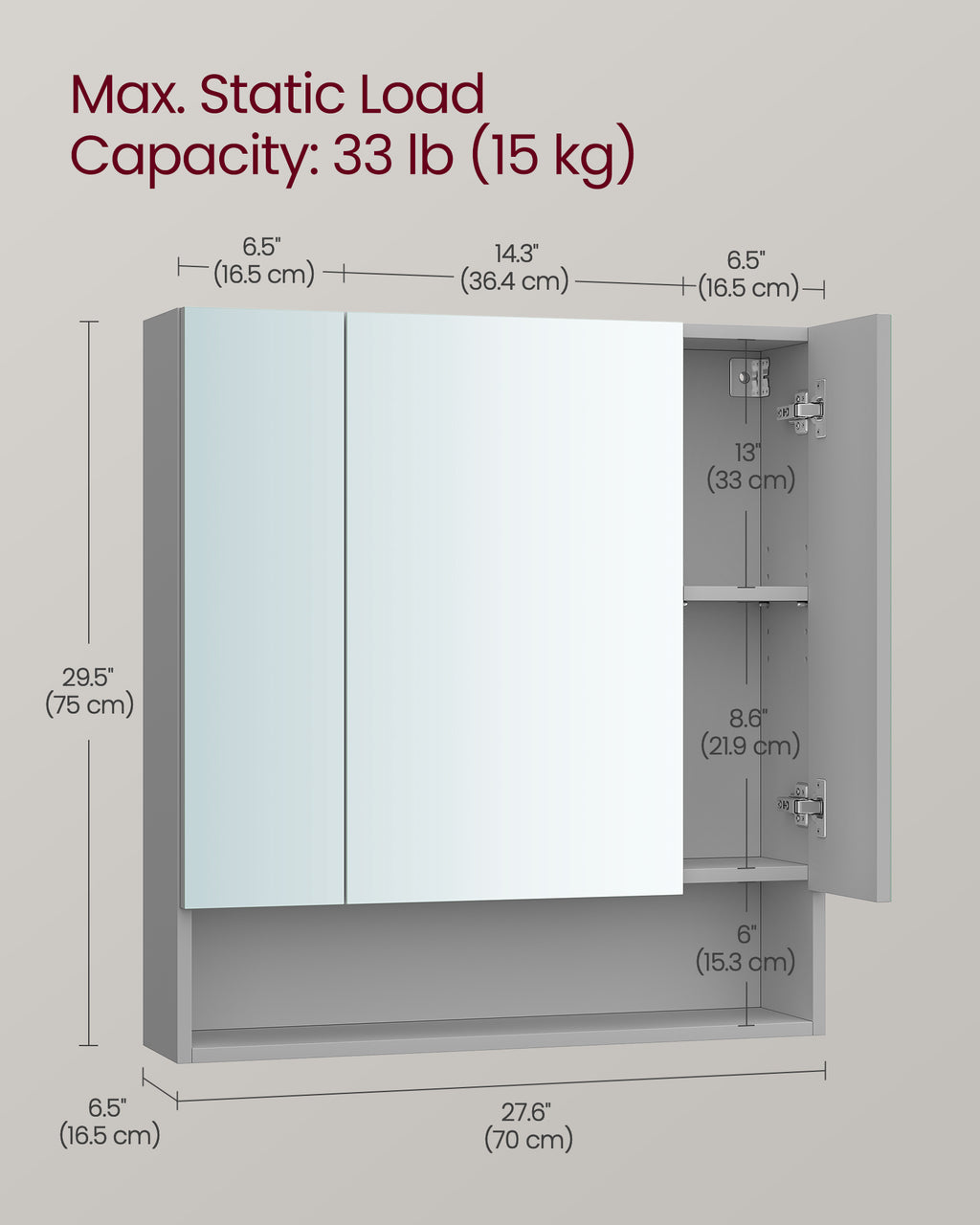 Badrumsmöbler - med 3 dörrar - 16,5 × 70 × 75 cm