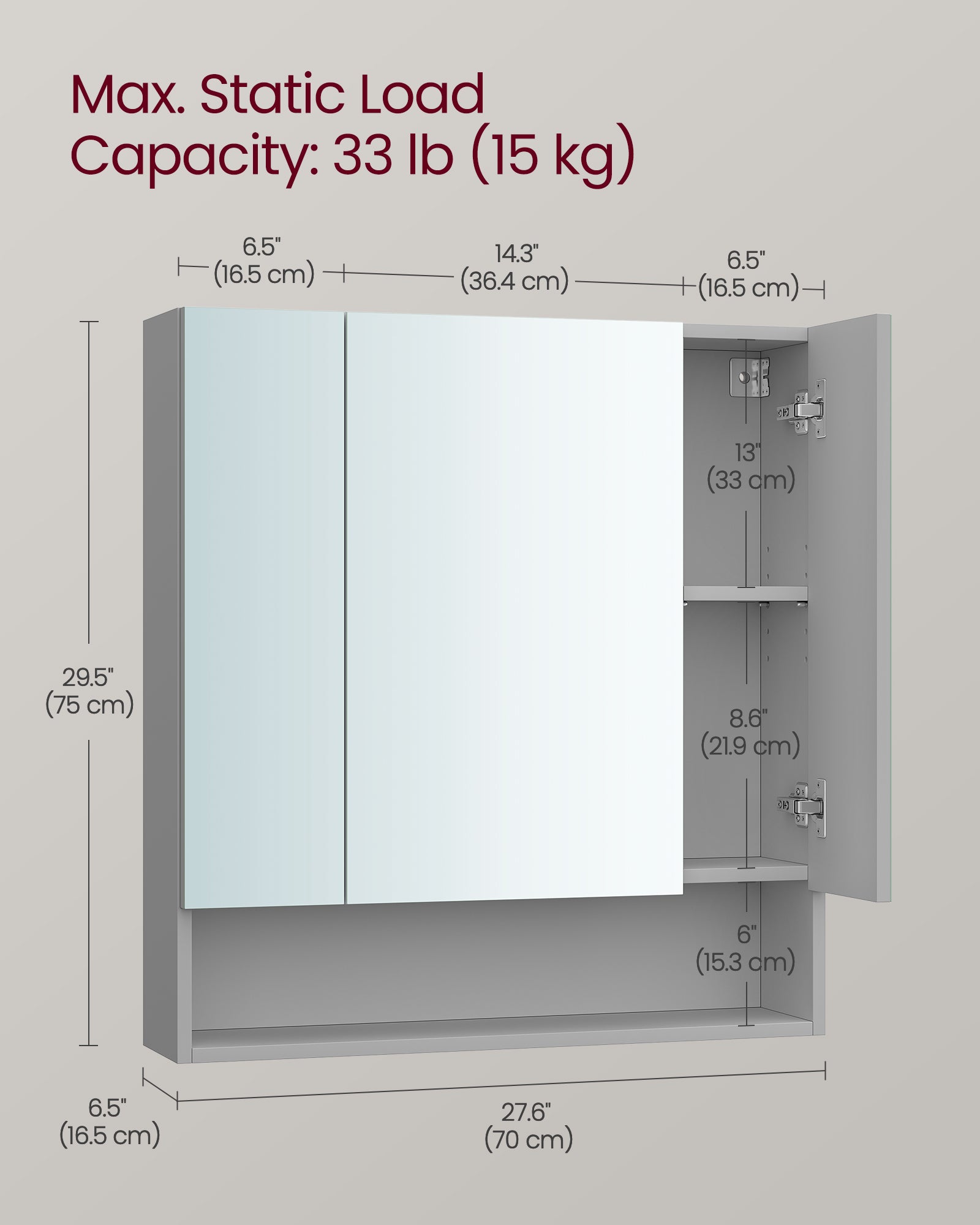 Badrumsmöbler - med 3 dörrar - 16,5 × 70 × 75 cm
