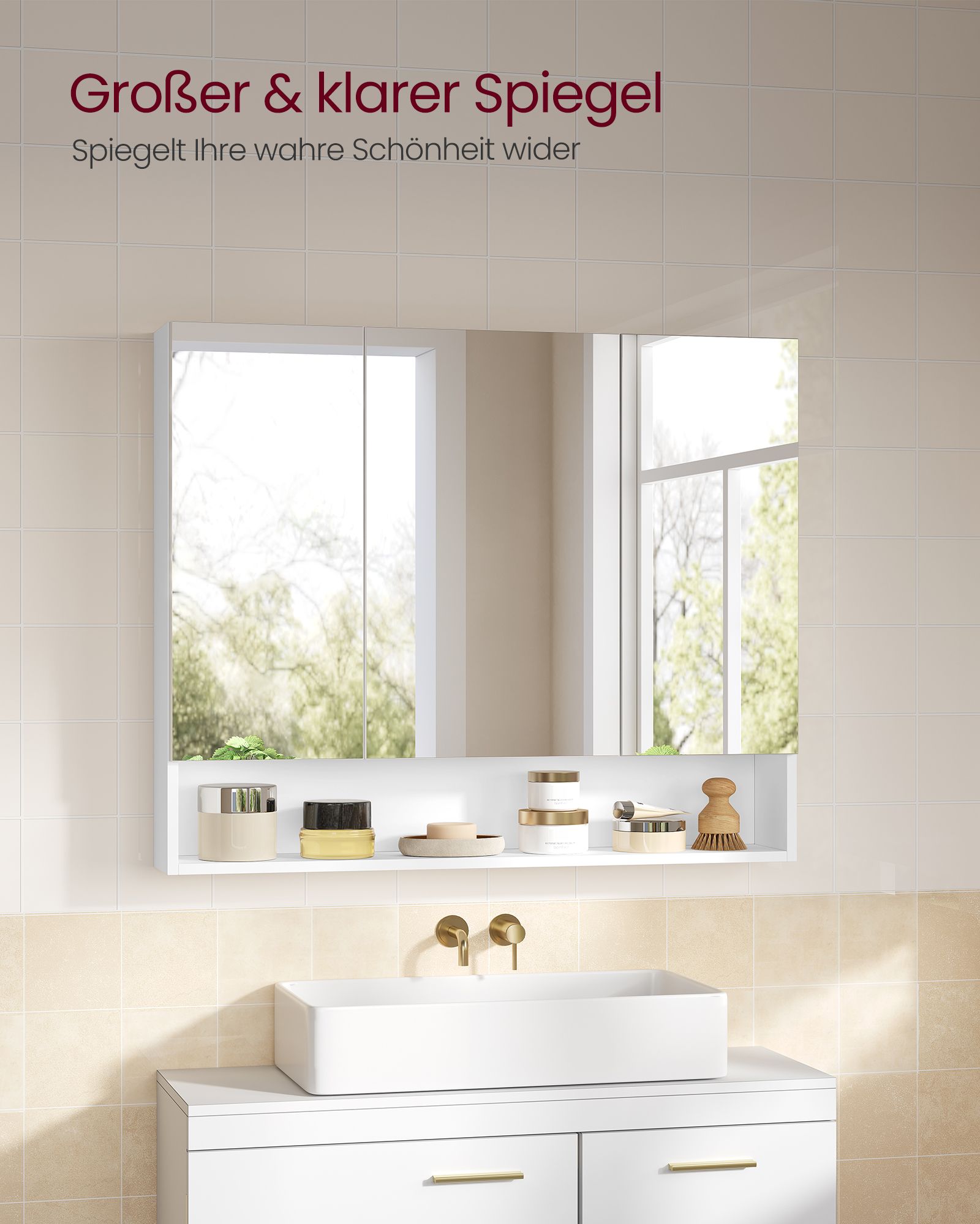 Badrumsmöbler - med 3 dörrar - 16,5 × 90 × 75 cm - Wolkwit