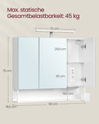 Badrumsmöbler med 3 dörrar - 16,5 x 90 x 75 cm - molnig vit