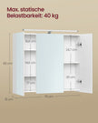Badkamerspiegelkast - 15 x 70 x 60 cm - 3 deuren - Wolkenwit - 40 kg maximum capaciteit