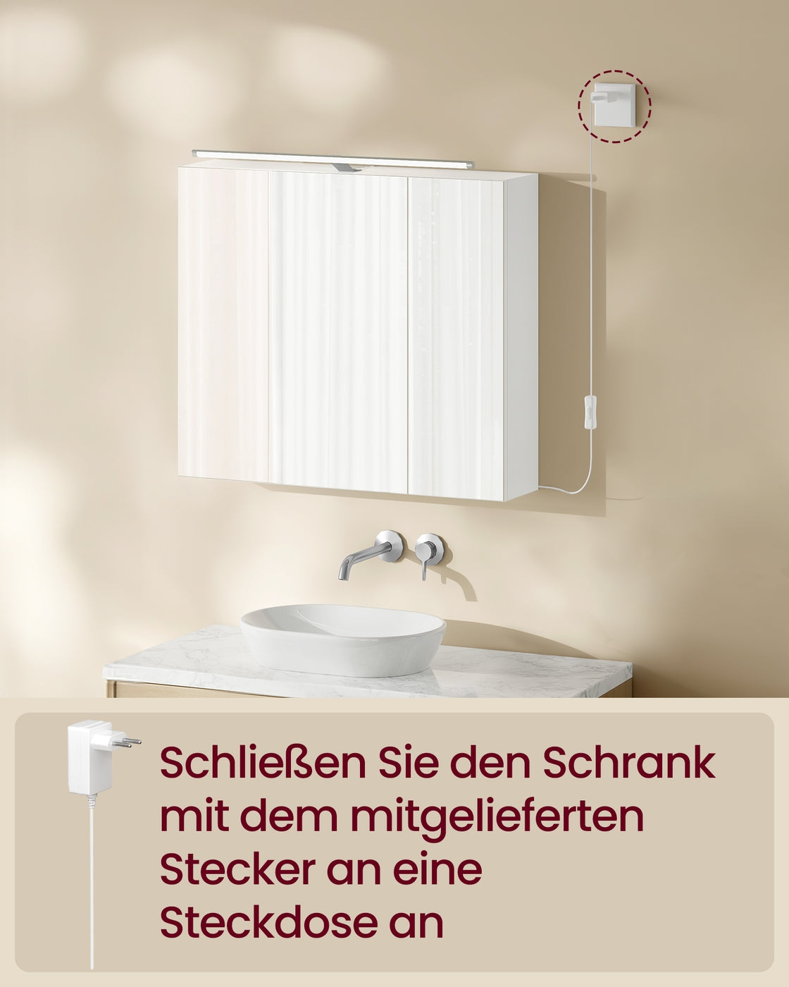 Badkamerspiegelkast - 15 x 70 x 60 cm - 3 deuren - Wolkenwit - 40 kg maximum capaciteit