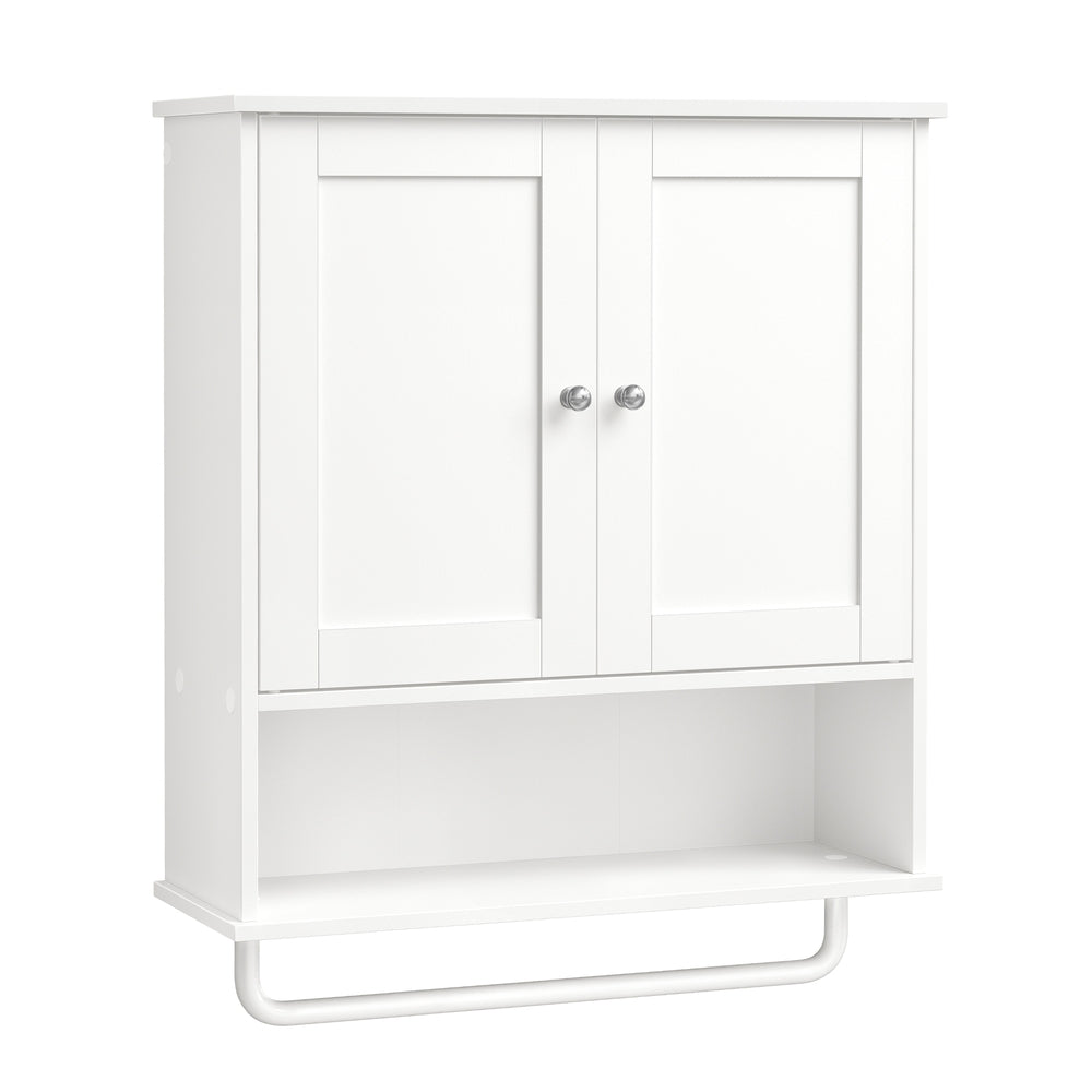 Wandkast - 20 x 56 x 60 cm - Wolkenwit - Verstelbare plank - 2 deuren - Met handdoekrek - Max. draagvermogen 44 kg