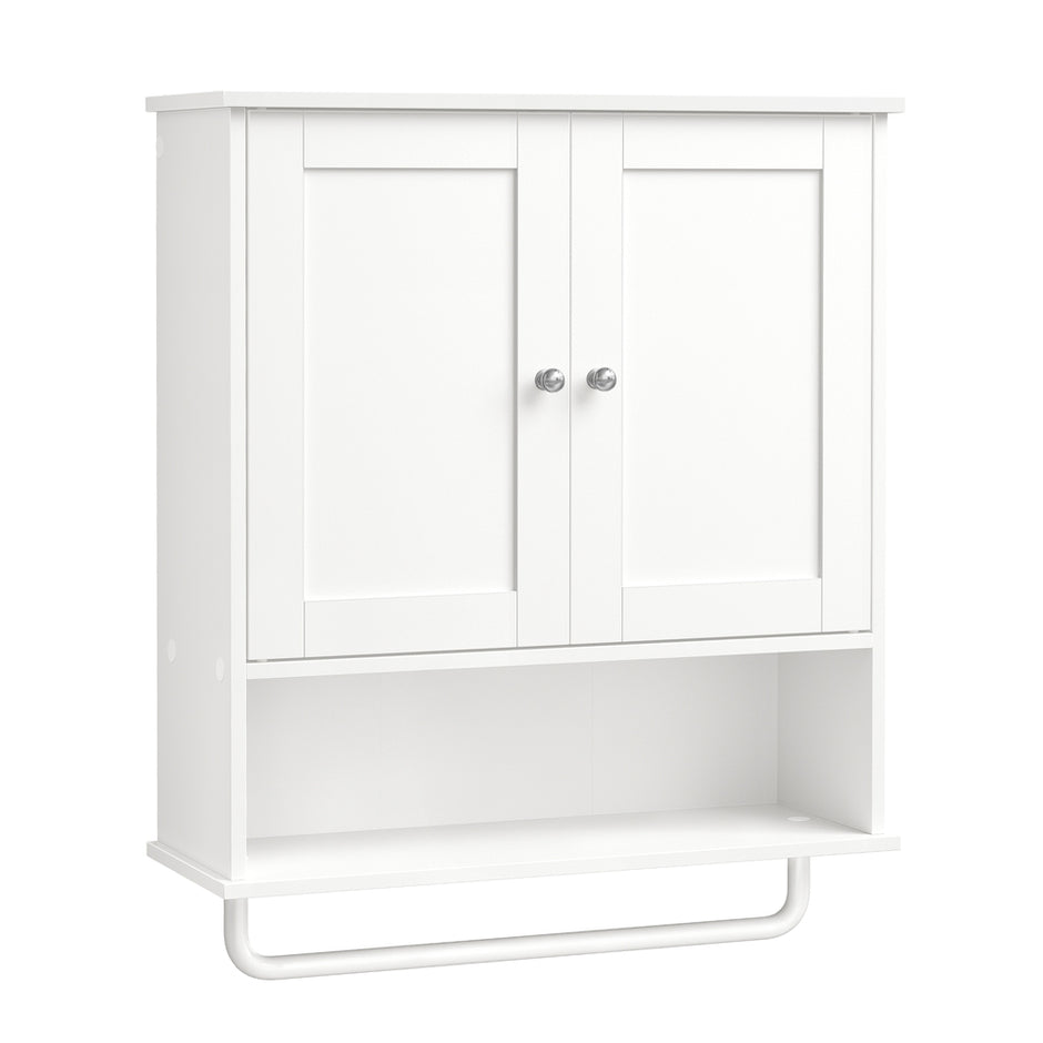 Wandkast - 20 x 56 x 60 cm - Wolkenwit - Verstelbare plank - 2 deuren - Met handdoekrek - Max. draagvermogen 44 kg