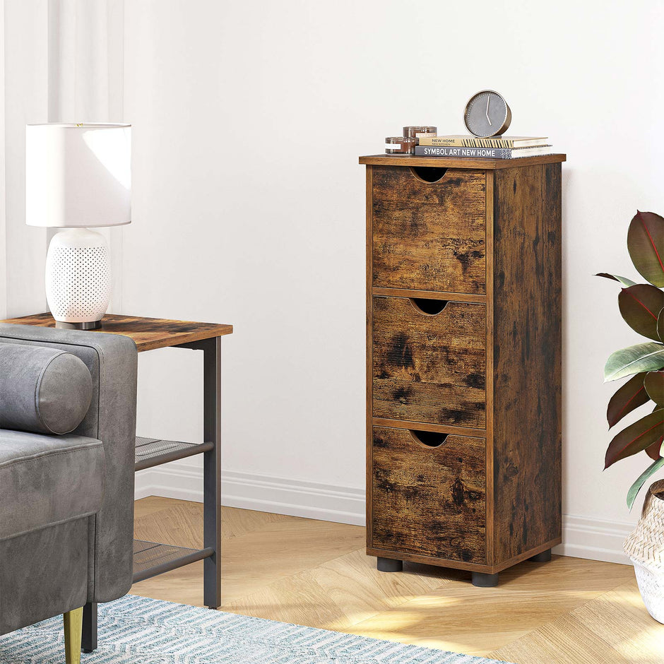 Badrumsskåp – 3 lådor – Vintage brun
