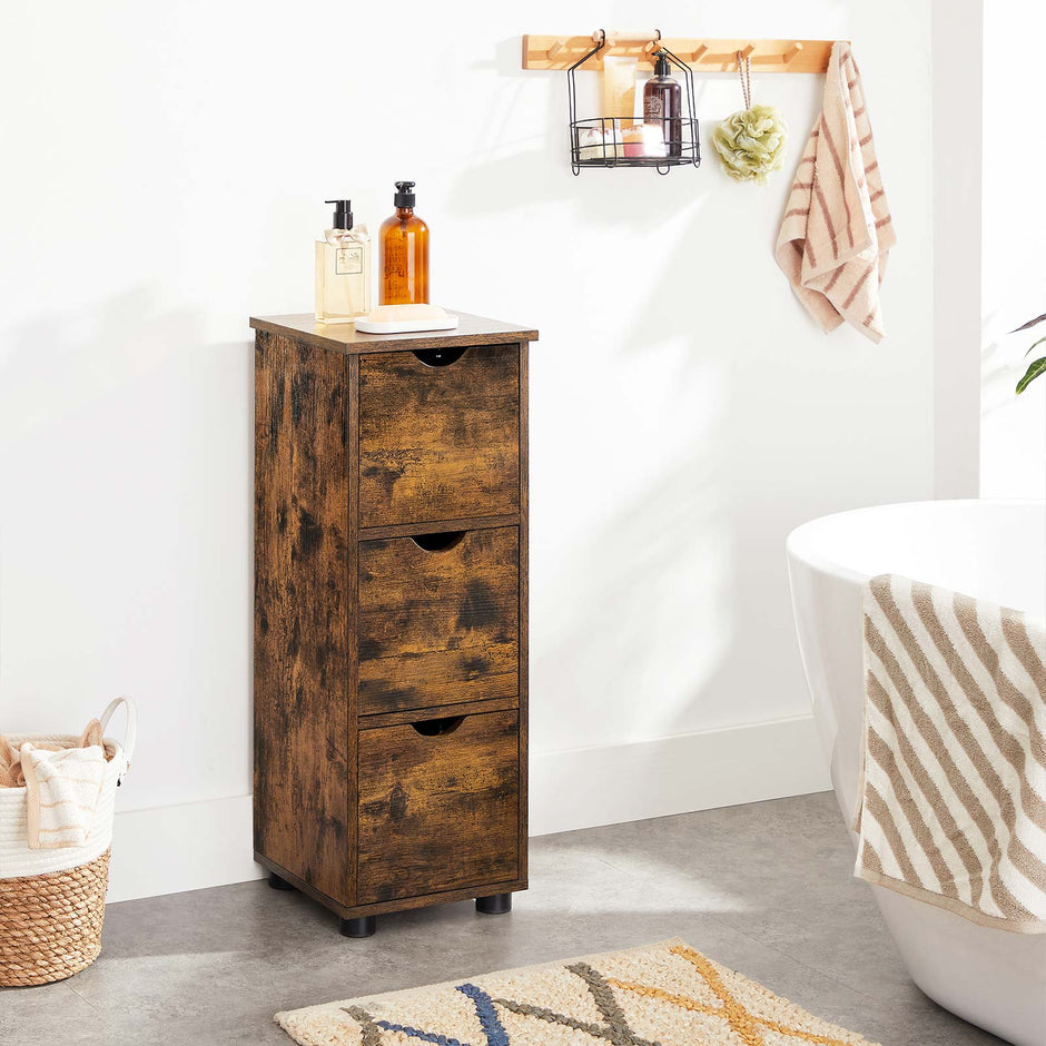 Badrumsskåp – 3 lådor – Vintage brun