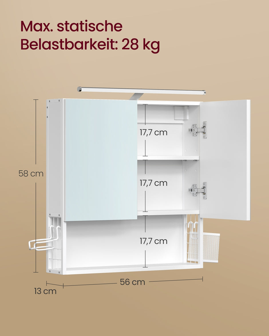 Spiegelkast - 2 Spiegeldeuren - Met Verlichting - Met Stopcontact - Wolkenwit