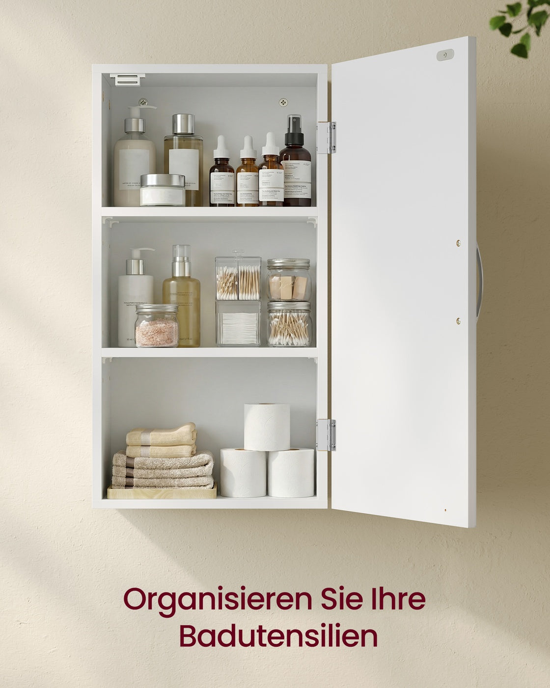 Badkamerkastje - 18 x 30 x 60 cm - Wandmontage - Wolkenwit - Max. belasting 25 kg