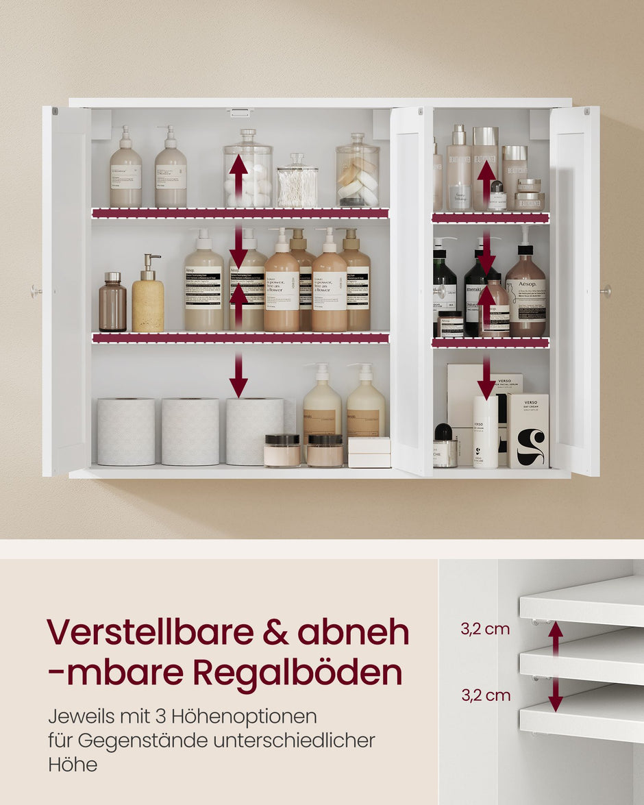 Badkamer Hangkast – 3 Deuren – Verstelbare Planken – 80 x 20 x 60 cm – Wolkenwit