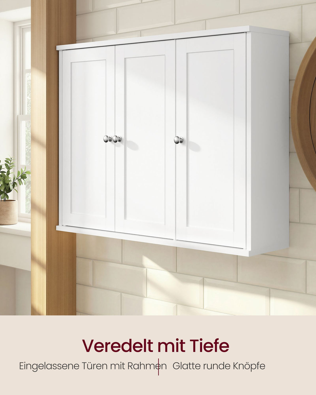 Badkamer Hangkast – 3 Deuren – Verstelbare Planken – 80 x 20 x 60 cm – Wolkenwit