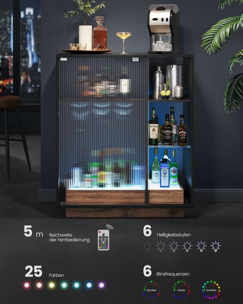 Vinskåp med belysning - 25 färger - 6 ljusstyrkanivåer - Magnetisk stängning - Justerbar glashylla