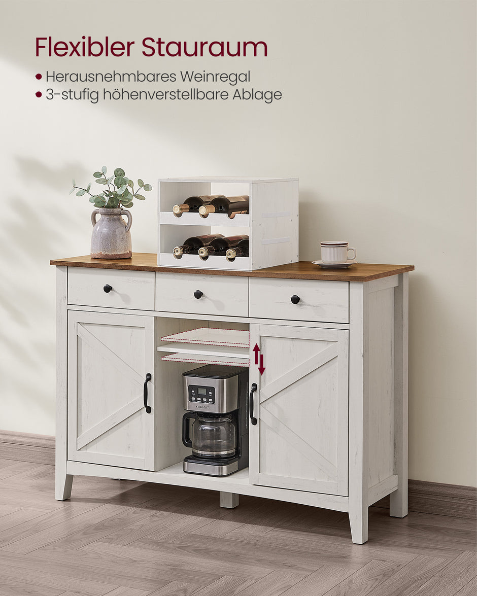 Köksskåp med vinställ – vintagestil – vit-honungsbrun