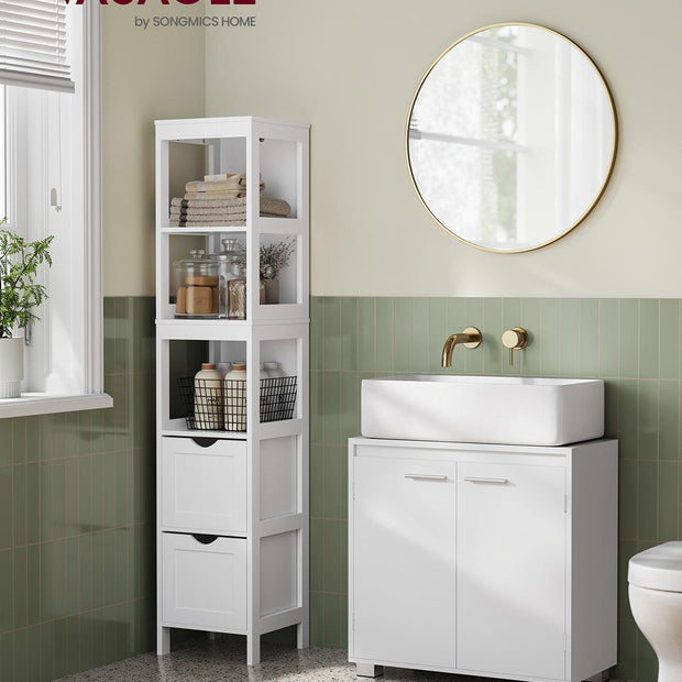 Tvättställsmöbel med fack och ben – Cloud White