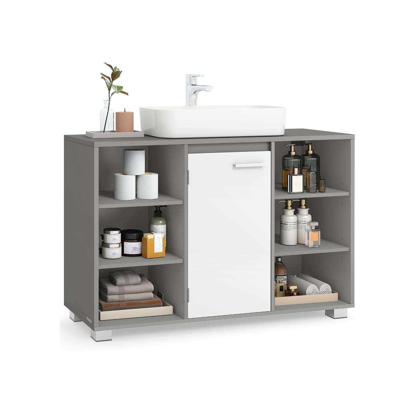 Badrumsmöbler – justerbara hyllor – Dove Grey-Cloud White