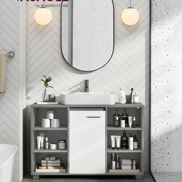 Badrumsmöbler – justerbara hyllor – Dove Grey-Cloud White