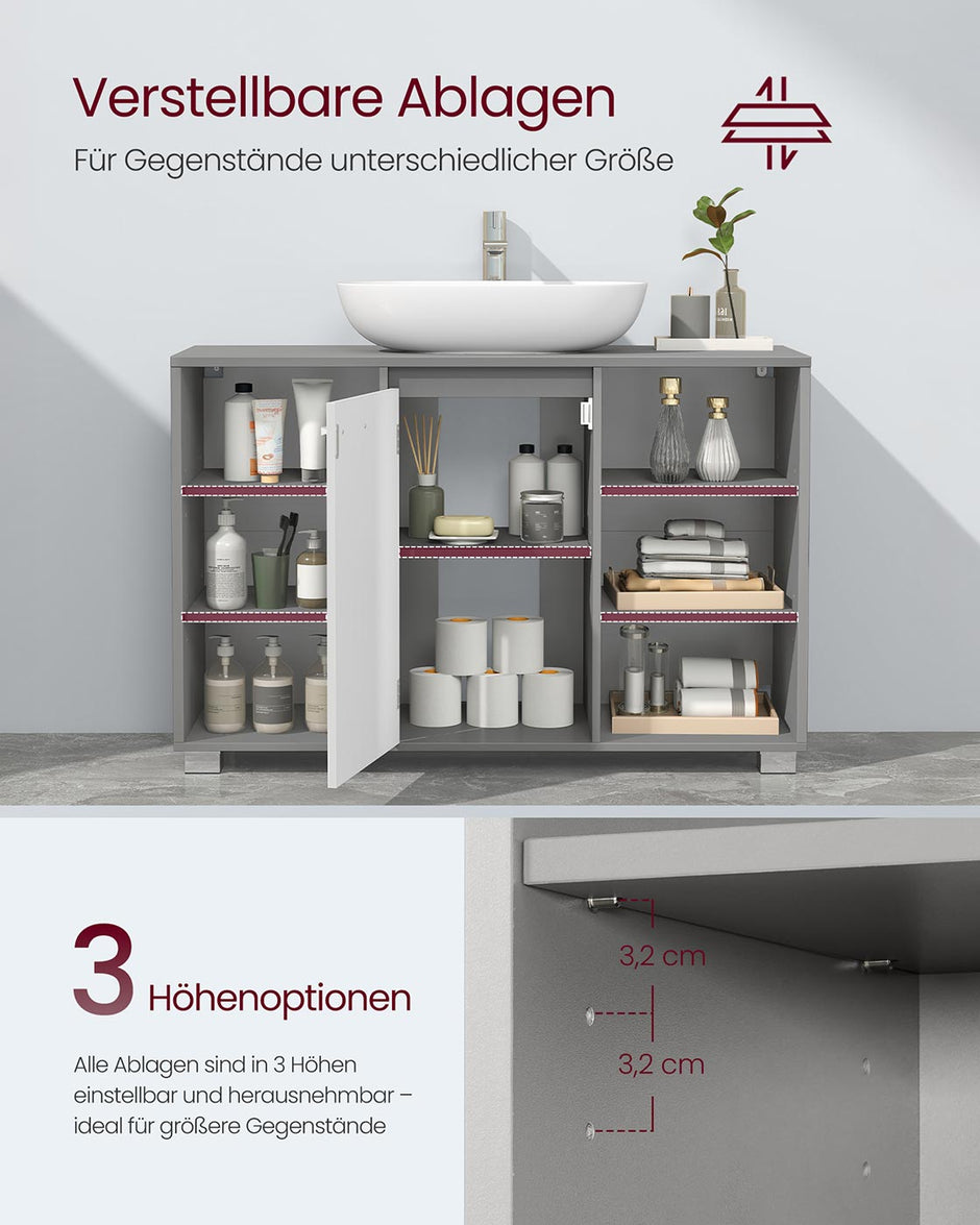Badrumsmöbler – justerbara hyllor – Dove Grey-Cloud White