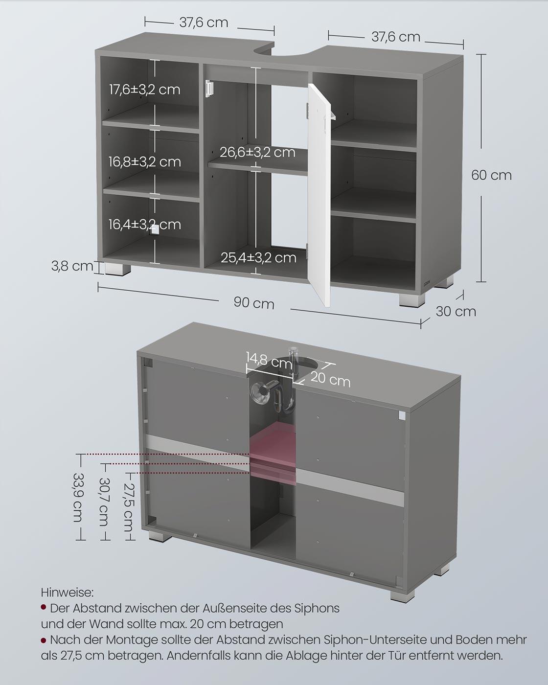 Badrumsmöbler - justerbara hyllor