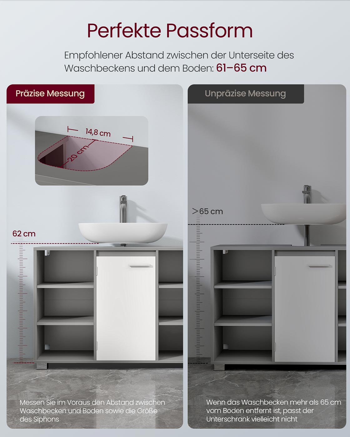 Badrumsmöbler – justerbara hyllor – Dove Grey-Cloud White