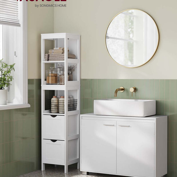 Tvättställsmöbel med dörrar och fack – Molnvit