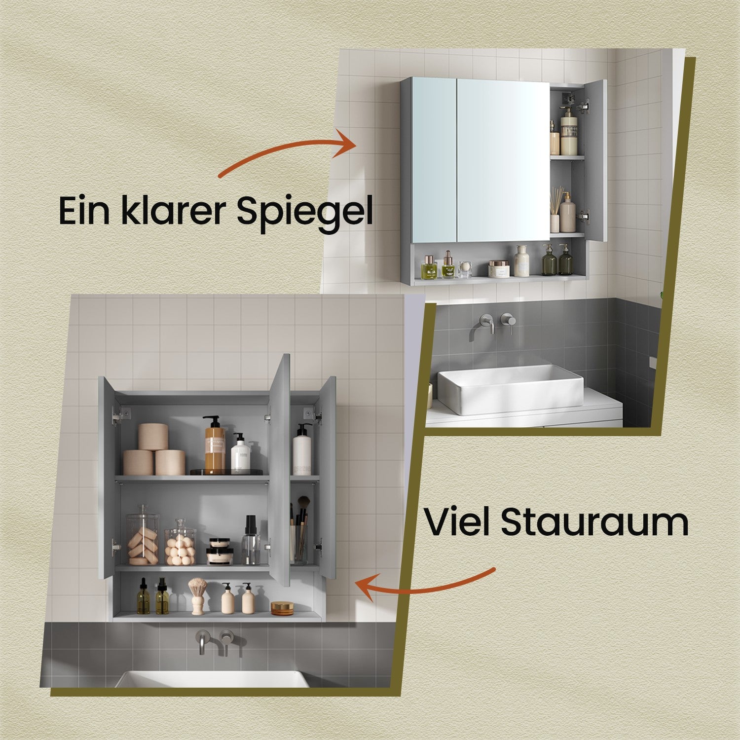 Badrumsskåp med 3 dörrar, badrumsskåp, spegelskåp