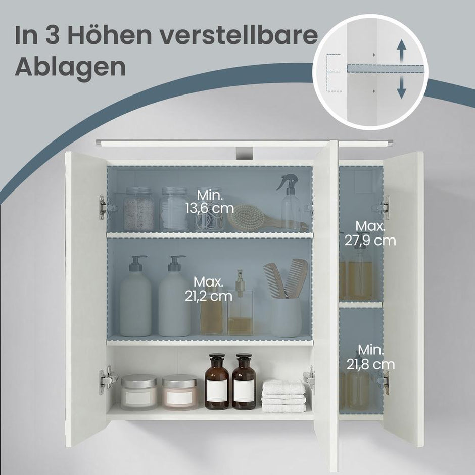 Spiegelkast - Verstelbare Planken - Met Verlichting - Wit