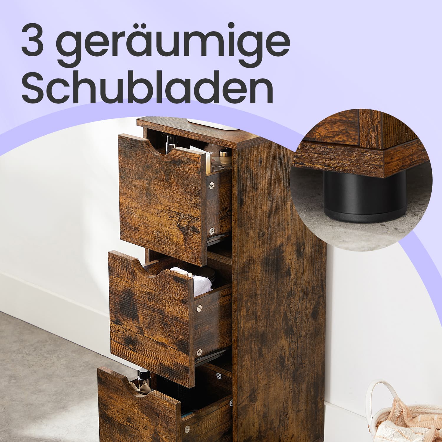 Badrumsmöbler, förvaringsskåp, med 3 lådor