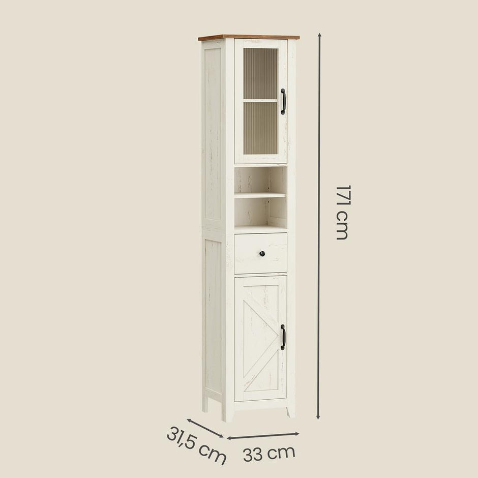 Badkamerkast - Landelijke Stijl - Smal - 171 cm Hoog - Witbruin