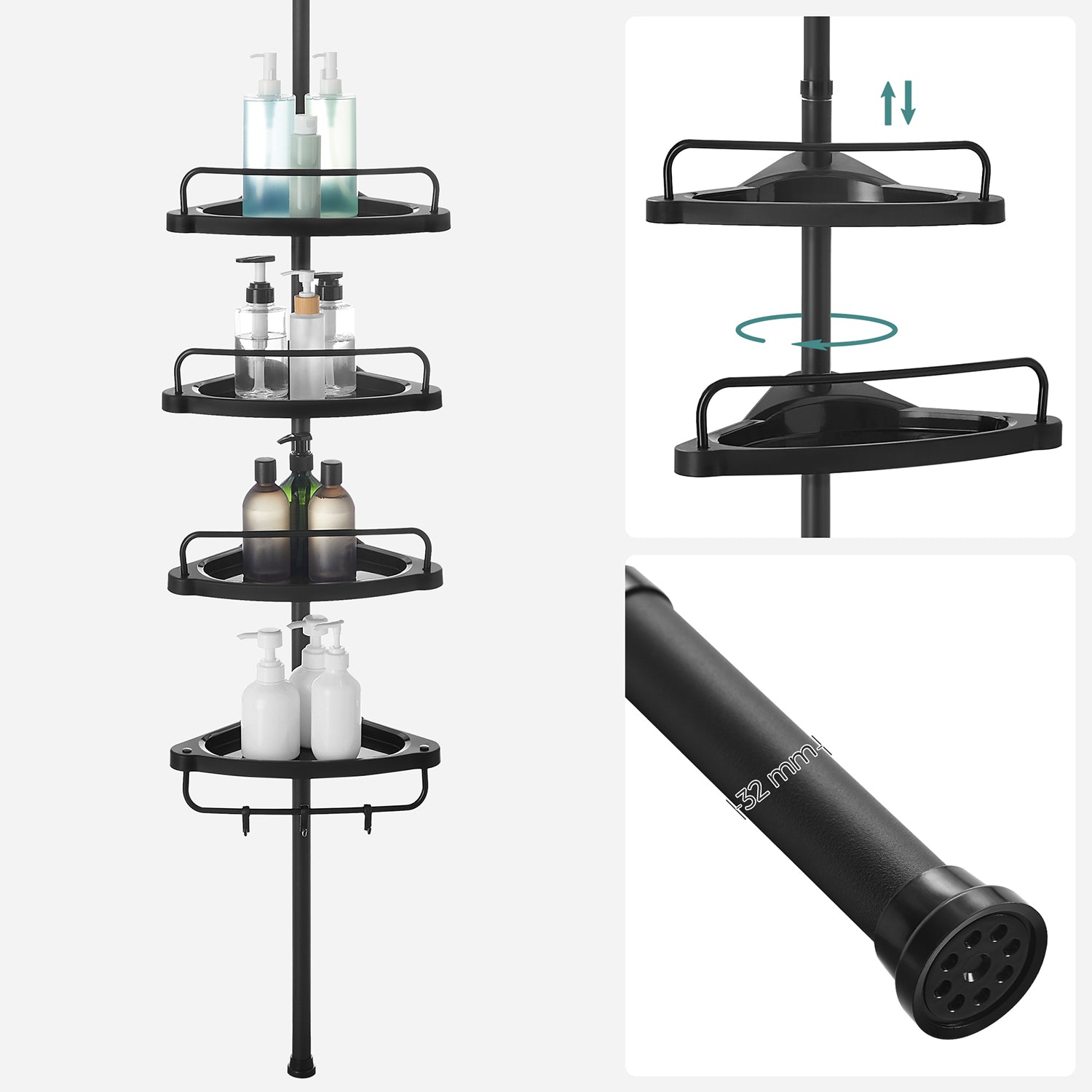 Doucherek - 4 Planken - Telescopisch - Zonder Boren - Wit