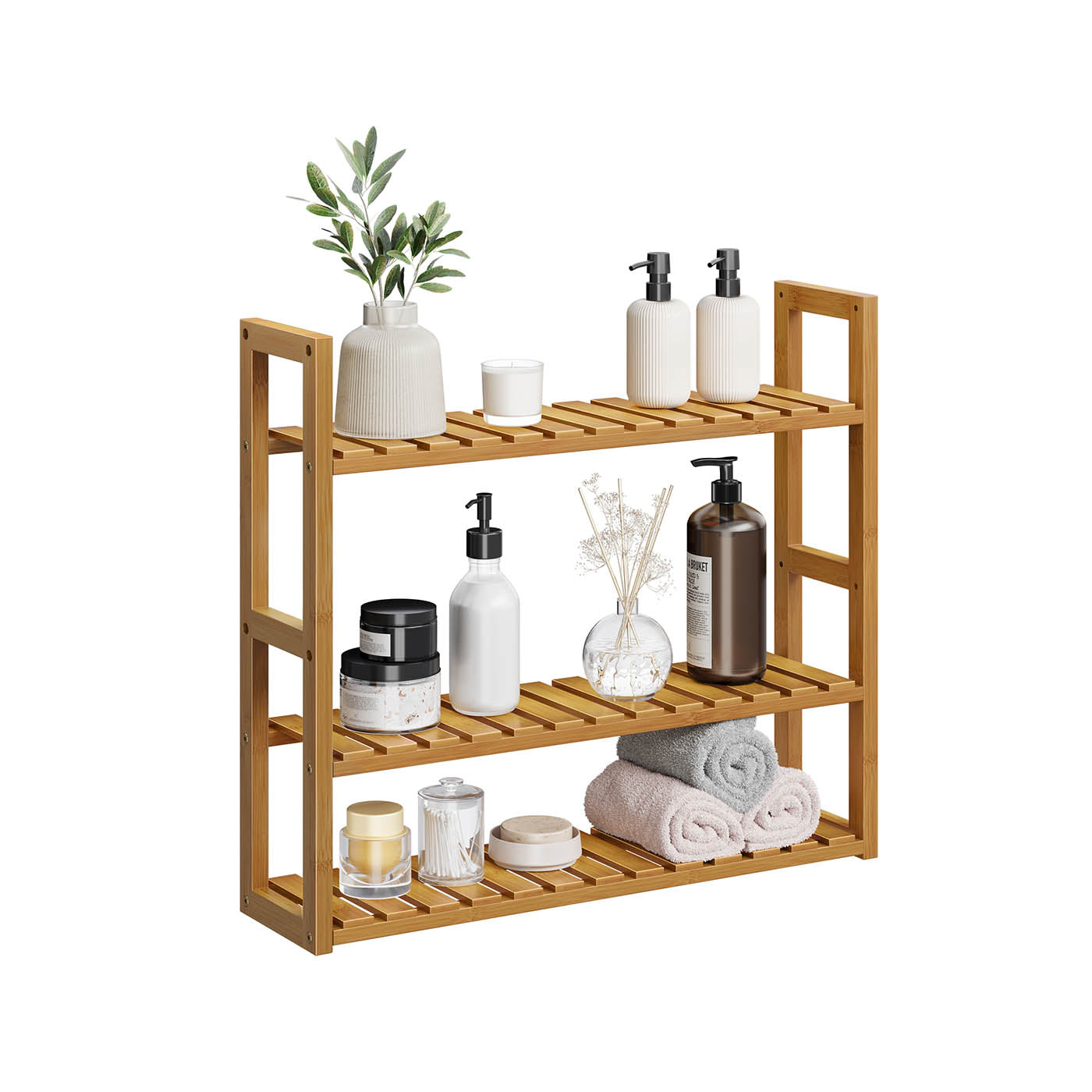 Badställ med 3 justerbara hyllor - 15x60x54 cm - kaffebrunt