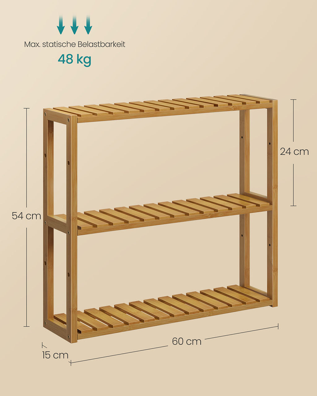 Badställ med 3 justerbara hyllor - 15x60x54 cm - kaffebrunt