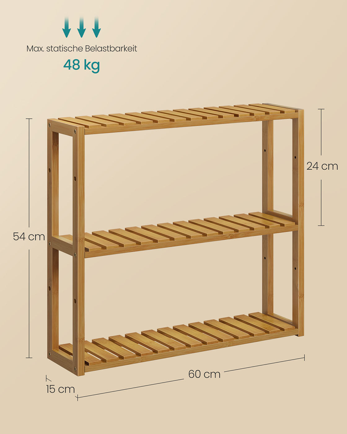 Badställ med 3 justerbara hyllor - 15x60x54 cm - kaffebrunt